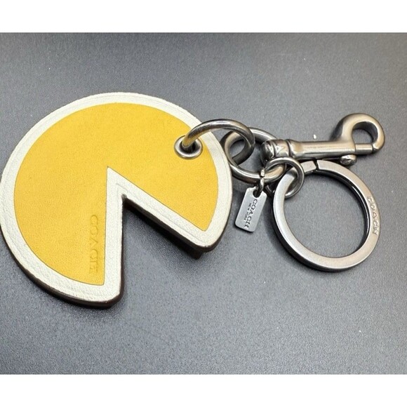 Coach X Pac-Man Pacman yellow white black Keychain Fob Bag Charm F56751 EUC Rare - Picture 5 of 5